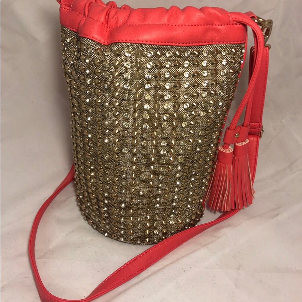 Fabulous Bucket Salmon Color.. Rhinestones